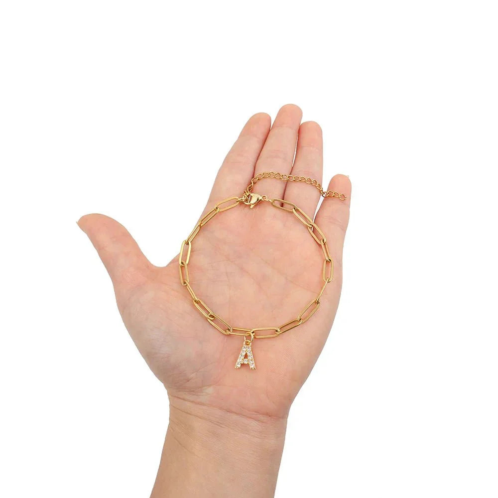 Paperclip Initial Letter Bracelet