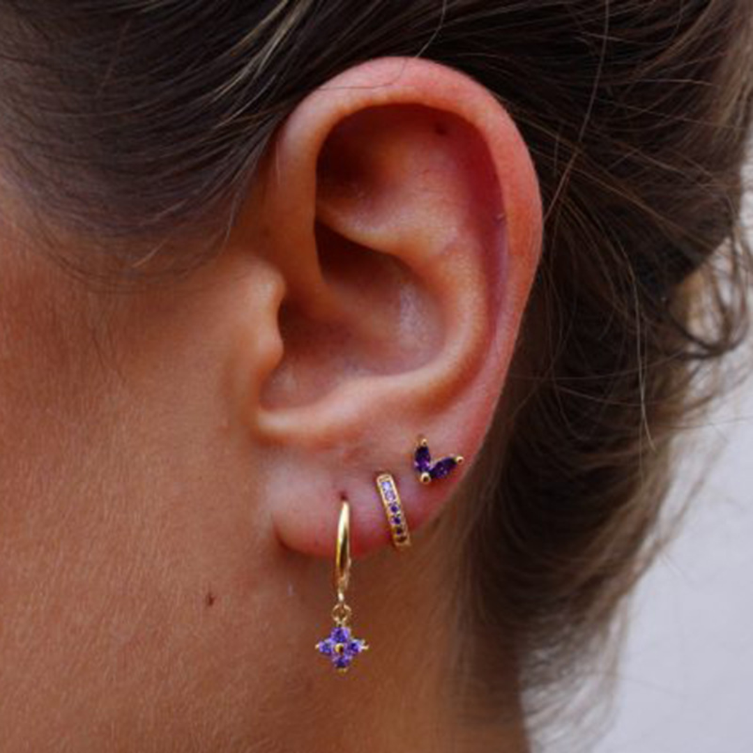 Clover Charm Hoop Earring Set