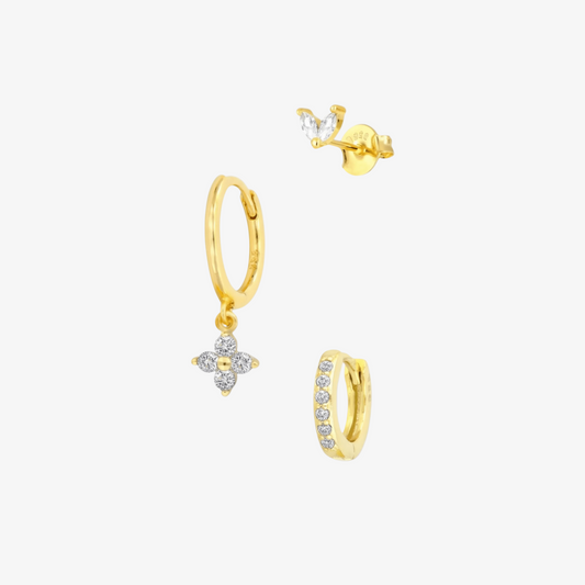Clover Charm Hoop Earring Set