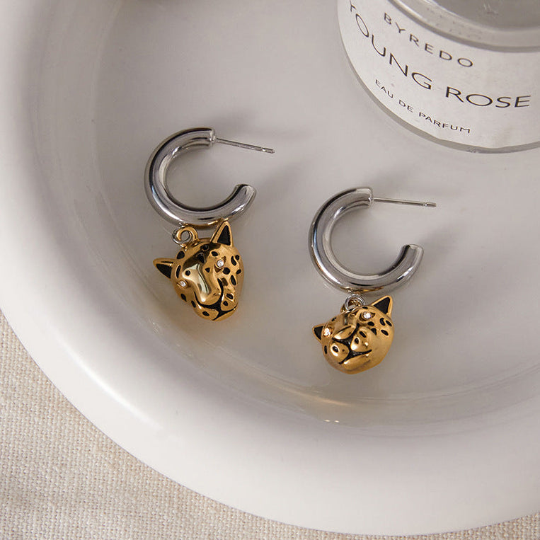 Two Tone Leopard Drop Hoops
