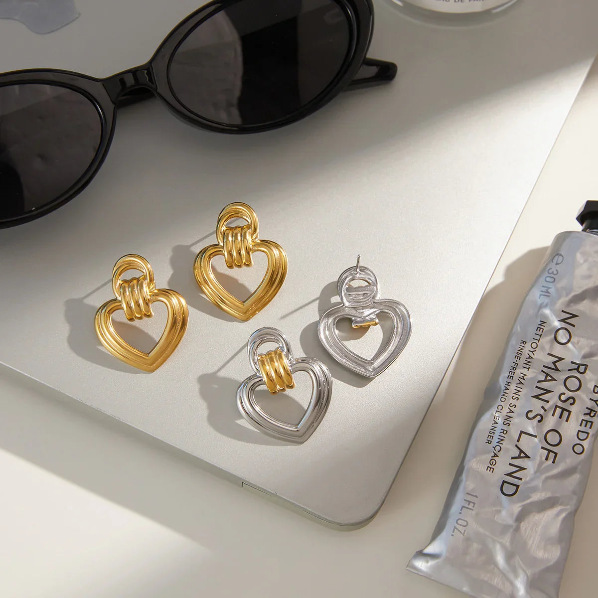 Gold Heart Stud Earrings