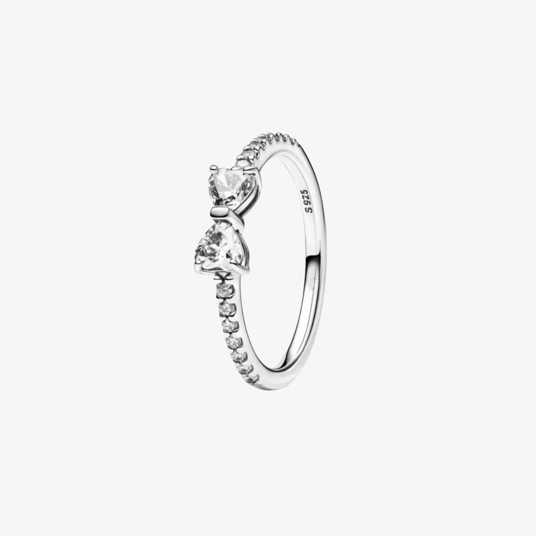 Sparkling Silver Crystal Bow Ring